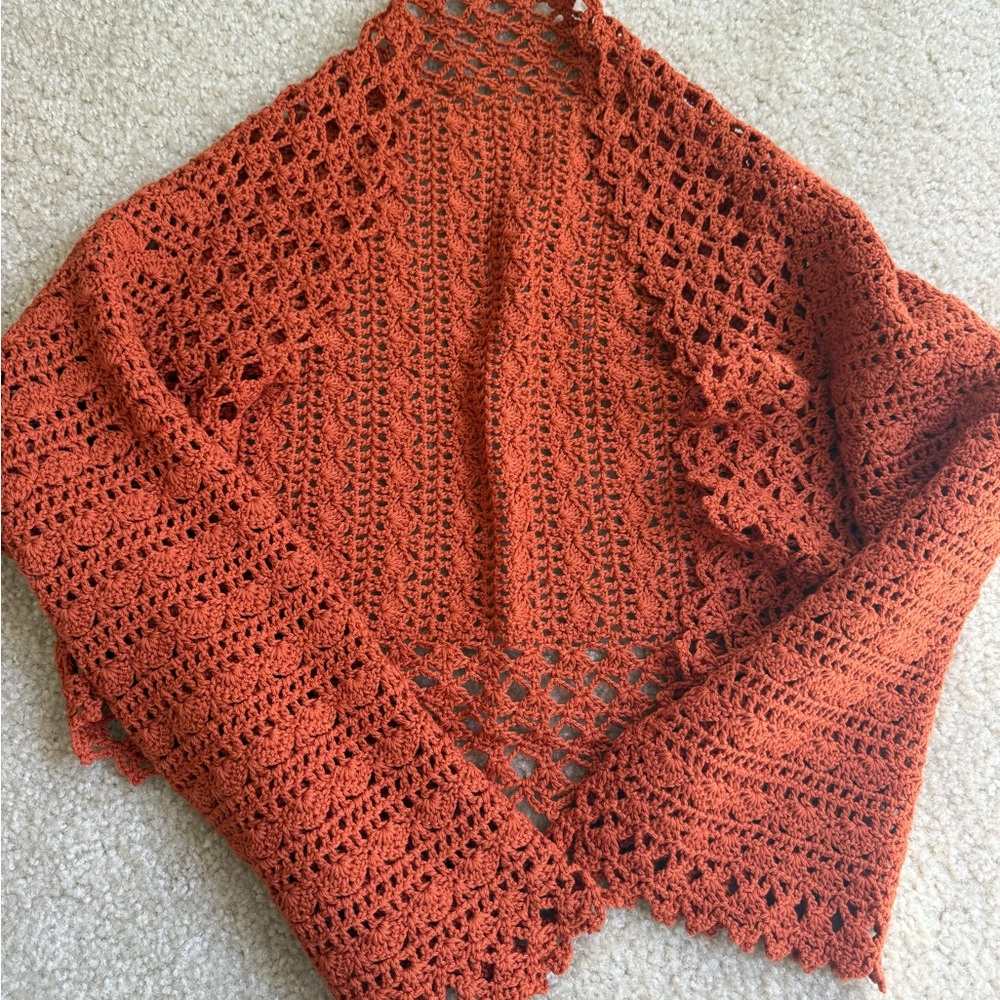 Women's Crochet Sweater - Rust Orange
